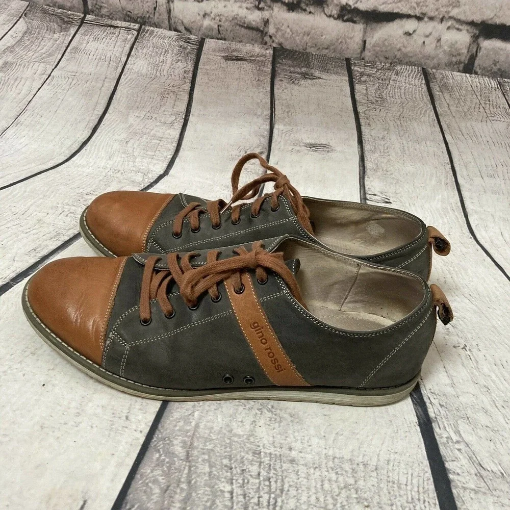 Gino Rossi Casual leather shoes‎ Lace Up Gray And Tan size 9